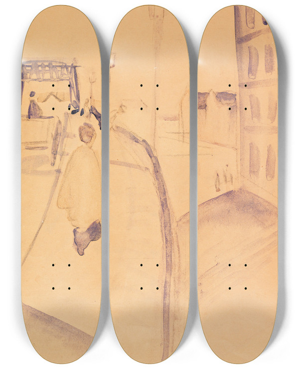Triptych art skateboard deck of August Macke Viktoriabrcke Im Abendglhen by August Macke (1887-1914)