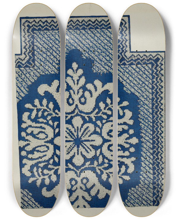 Triptych art skateboard deck of Ruth M Barnes Coverlet_9 by Ruth M Barnes