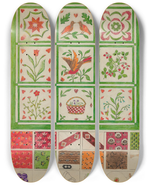 Triptych art skateboard deck of Edith Magnette Quilt For Bedspread by Edith Magnette (20-)