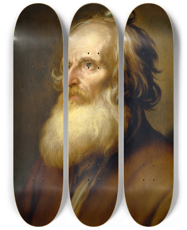 Triptych art skateboard deck of Abraham Bloemaert Old Man by Abraham Bloemaert (1564-1651)