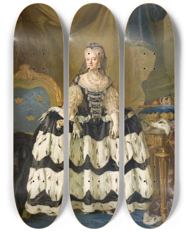 Triptych art skateboard deck of Lorens Pasch The Younger The Dowager Queen Lovisa Ulrika Of Sweden by Lorens Pasch the Younger (1733-1805)