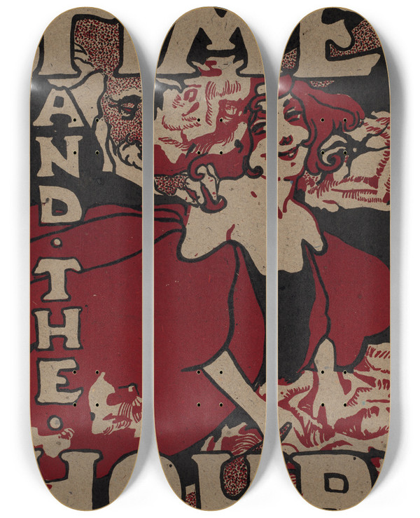 Triptych art skateboard deck of Ethel Reed Time The Hour by Ethel Reed (1874-1900)