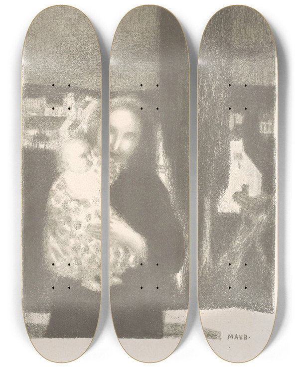 Triptych art skateboard deck of Maurice Denis Moeder Met Baby Bij Een Cipres by Maurice Denis (1870-1943)