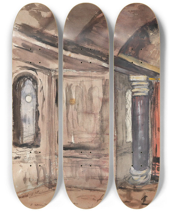 Triptych art skateboard deck of Lovis Corinth Interieur by Lovis Corinth (1858-1925)