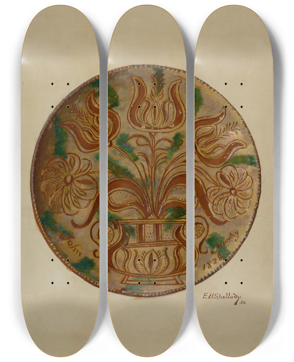 Triptych art skateboard deck of Eugene Shellady Pa German Plate_5 by Eugene Shellady