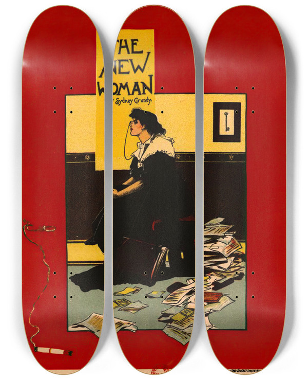 Triptych art skateboard deck of Albert Morrow The New Woman By Sydney Grundy by Albert Morrow (1863-1927)