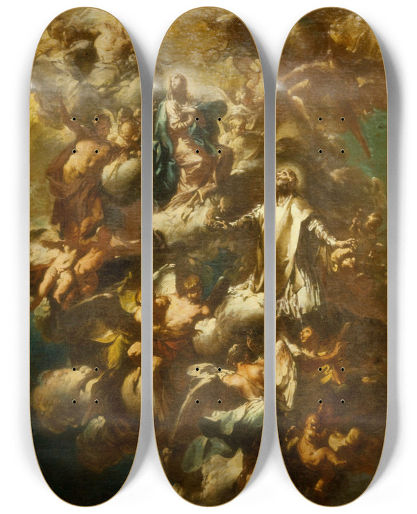 Triptych art skateboard deck of Giovanni Domenico Ferretti Saint Philip Neri In Glory by Giovanni Domenico Ferretti (1692-1768)