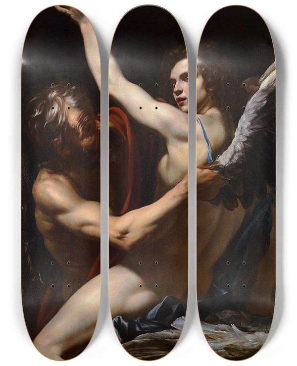 Triptych art skateboard deck of Orazio Riminaldi Daedalus And Icarus by Orazio Riminaldi (1593-1630)