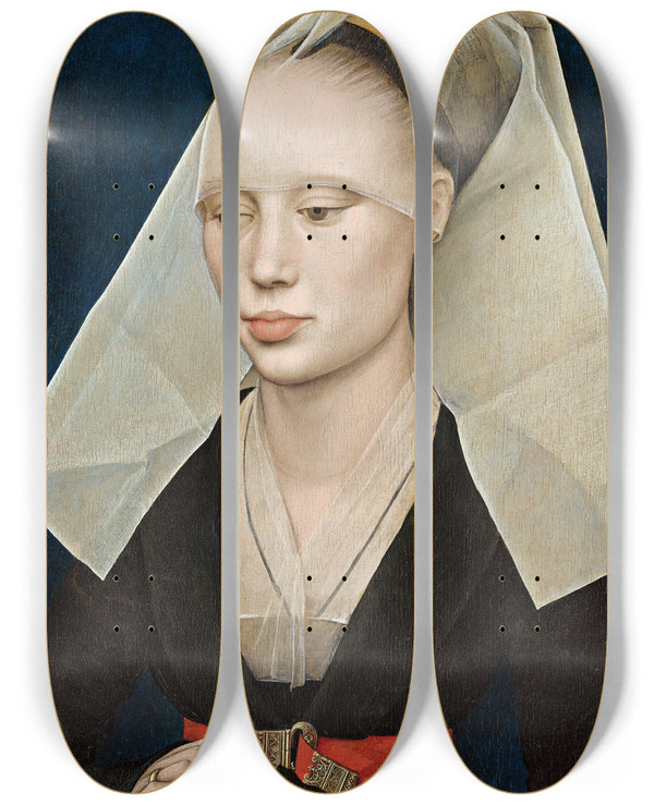 Triptych art skateboard deck of Rogier Van Der Weyden Portrait Of A Lady by Rogier van der Weyden (1399-1464)