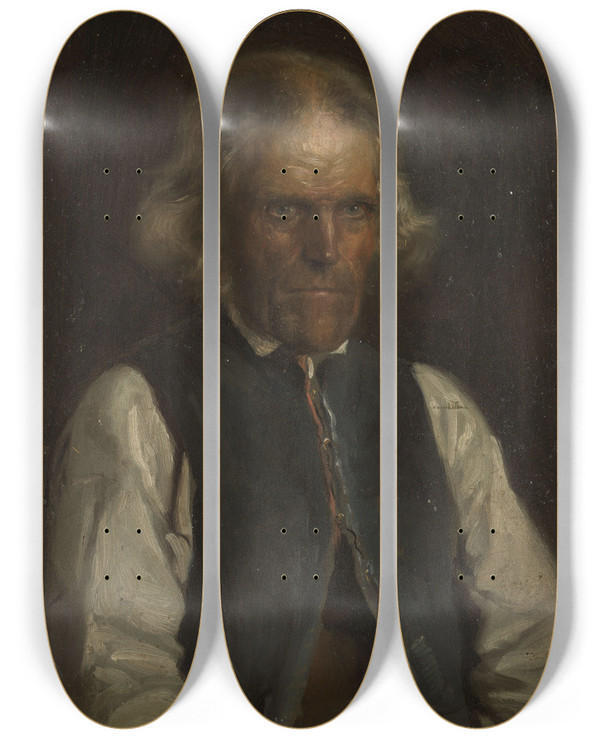 Triptych art skateboard deck of Adolph Tidemand Portrait Of A Farmer From Voss by Adolph Tidemand (1814-1876)