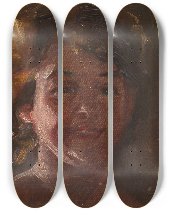 Triptych art skateboard deck of Alice Pike Barney Head Of The Artist by Alice Pike Barney (1857-1931)