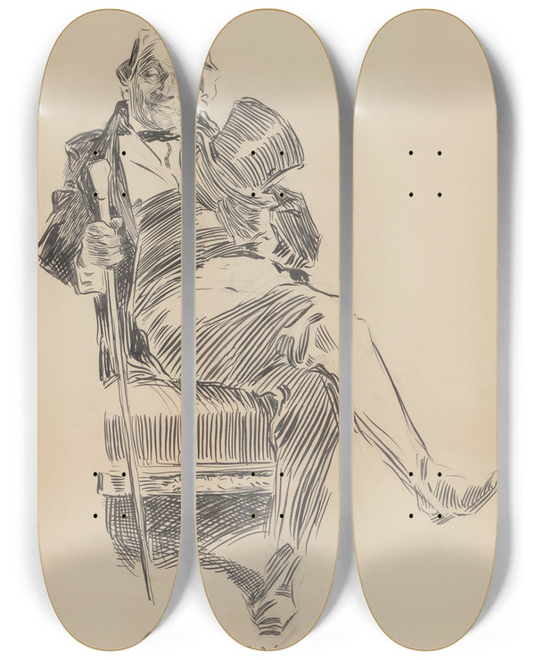 Triptych art skateboard deck of Charles Dana Gibson The Art Of Living by Charles Dana Gibson (1867-1944)
