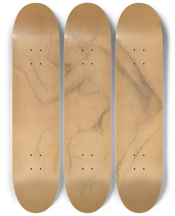 Triptych art skateboard deck of Edgar Degas Femme Nue Assise_2 by Edgar Degas (1834-1917)