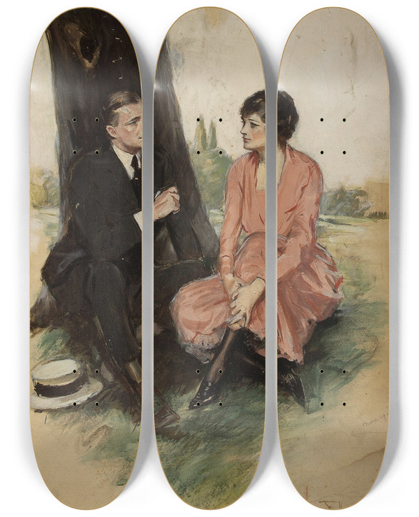 Triptych art skateboard deck of Clarence F Underwood With Principals Undisclosed by Clarence F Underwood (1871-1929)