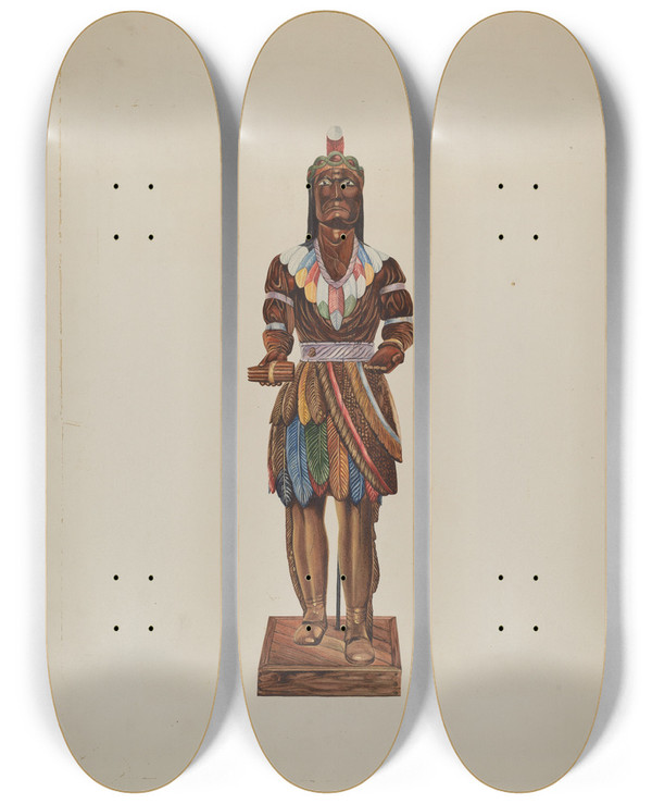 Triptych art skateboard deck of Einar Heiberg Cigar Store Indian_2 by Einar Heiberg