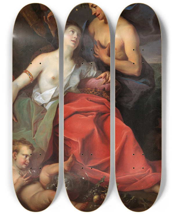 Triptych art skateboard deck of Ignazio Stern Bacchus And Ariadne by Ignazio Stern (1679-1748)