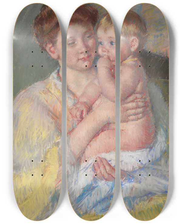 Triptych art skateboard deck of Mary Cassatt Baby John With Forefinger In Hismouth by Mary Cassatt (1844-1926)