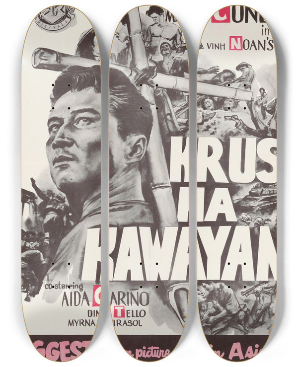 Triptych art skateboard deck of Us Information Agency Krus Na Kawayan by U S Information Agency (1953-1999)