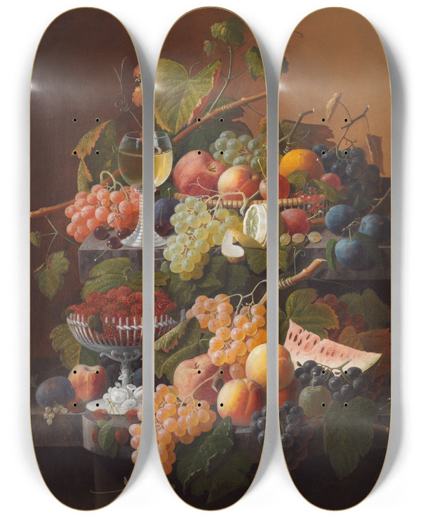 Triptych art skateboard deck of Severin Roesen Still Life_2 by Severin Roesen (1816-1872)