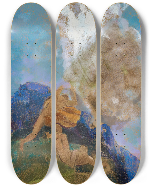 Triptych art skateboard deck of Odilon Redon Can Et Abel by Odilon Redon (1840-1916)