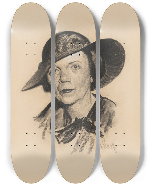 Triptych art skateboard deck of Samuel Johnson Woolf Eleanor Medill Patterson by Samuel Johnson Woolf (1880-1948)