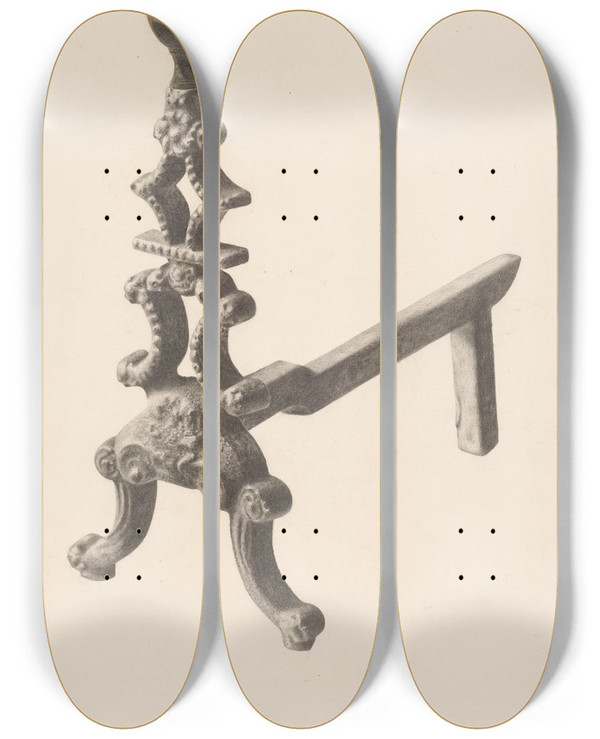 Triptych art skateboard deck of Herman Bader Andiron One Of Pair_4 by Herman Bader