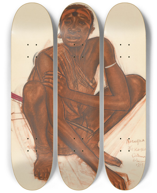 Triptych art skateboard deck of Alexandre Jacovleff Dessins Et Peintures Dafrique Pl 41 by Alexandre Jacovleff (1887-1938)