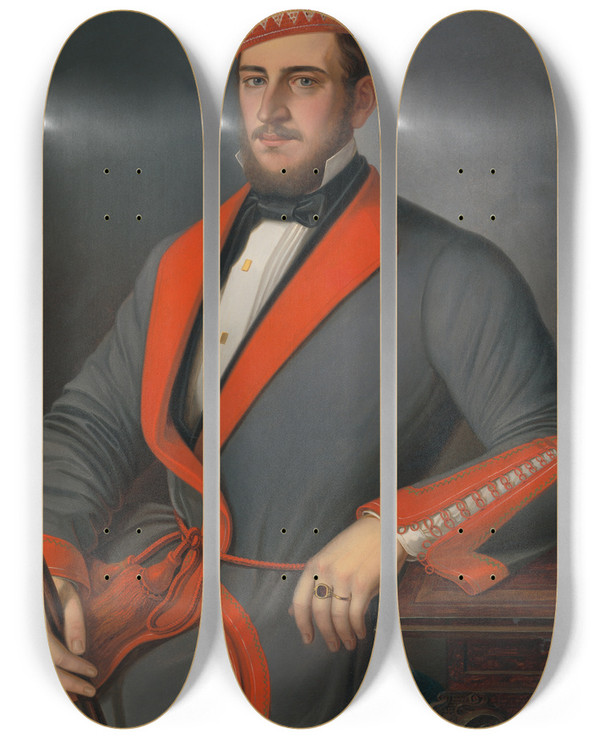 Triptych art skateboard deck of Peter Michal Boh Portrait Of Donath Vradaszakmry by Peter Michal Bohun (1822-1879)