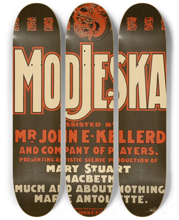 Triptych art skateboard deck of Courier Litho Co Modjeska by Courier Litho Co (19-20-)
