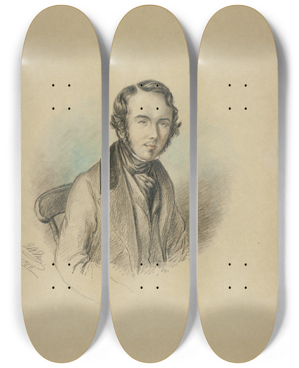 Triptych art skateboard deck of Elizabeth Murray Portrait Of A Man by Elizabeth Murray (1815-1882)