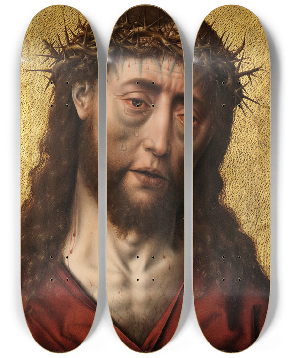 Triptych art skateboard deck of Albrecht Bouts Christus Mit Der Dornenkrone by Albrecht Bouts (1452-1549)