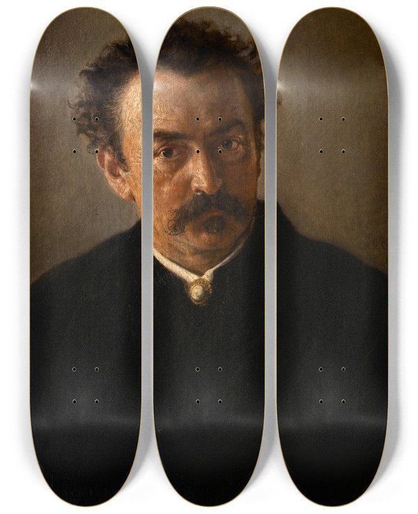 Triptych art skateboard deck of Jan Matejko Portrait Of Henryk Anastazy Groppler by Jan Matejko (1838-1893)