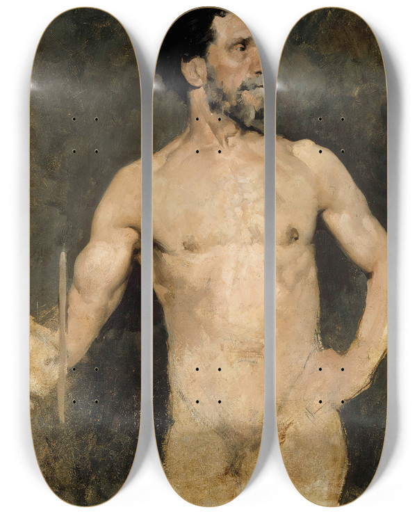 Triptych art skateboard deck of Albert Edelfelt Male Model Study_1 by Albert Edelfelt (1854-1905)