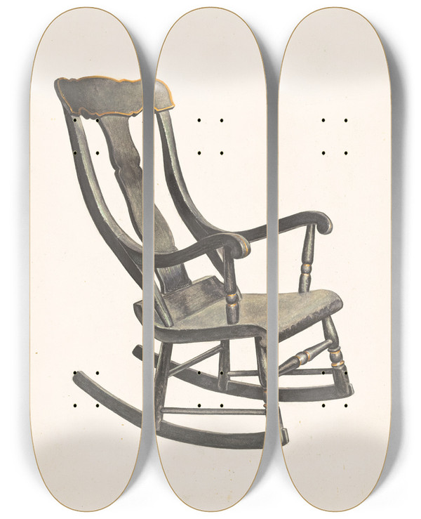 Triptych art skateboard deck of Robert Gilson Rocking Chair Square Back by Robert Gilson