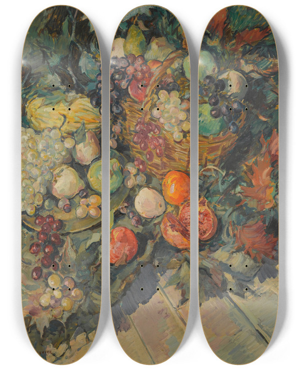 Triptych art skateboard deck of Konstantin Alexeevich Korovin Still Life With Fruit by Konstantin Alexeevich Korovin (1861-1939)