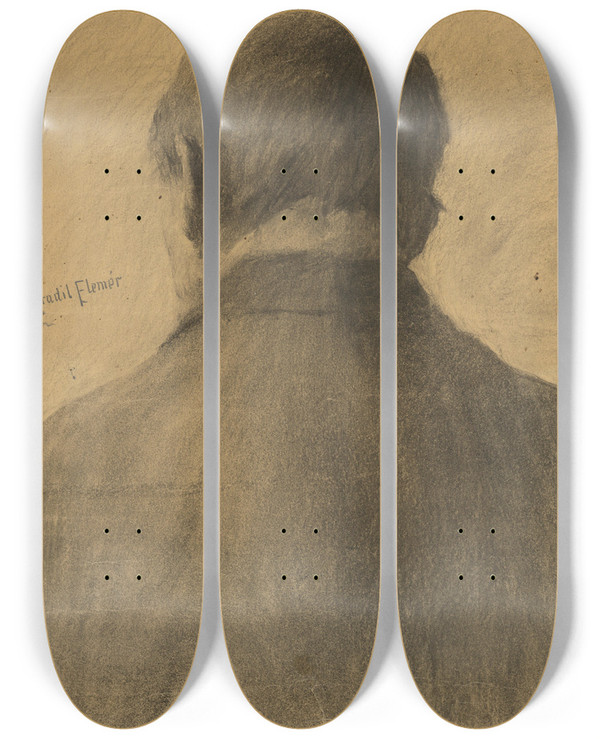 Triptych art skateboard deck of Elemr Halszhradil Tdia Mua Zo Zadu by Elemir Halasz Hradil (1873-1948)