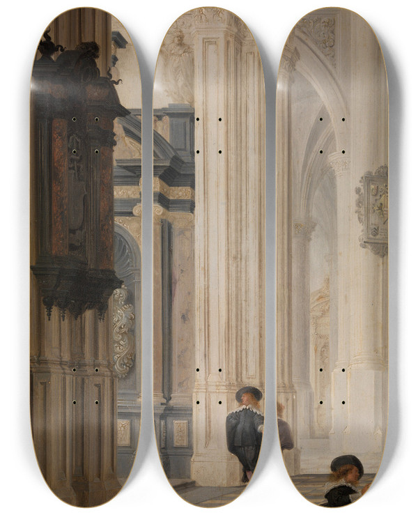 Triptych art skateboard deck of Dirck Van Delen Interior Of A Church by Dirck Van Delen (1604-1671)