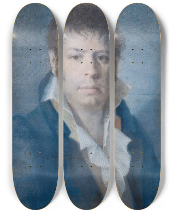 Triptych art skateboard deck of Vicent Rods Portrait Of A Man by Vicent Rodes (1783-1858)
