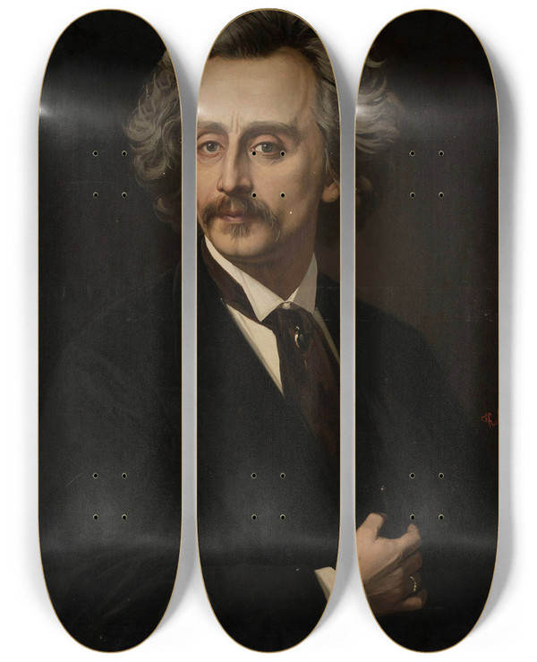Triptych art skateboard deck of Kazimierz Mirecki Selfportrait_1 by Kazimierz Mirecki (1830-1911)