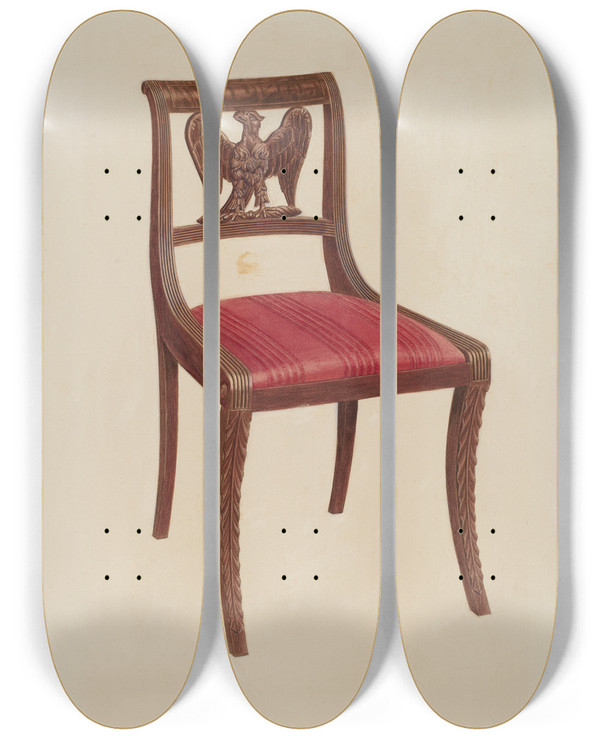 Triptych art skateboard deck of John Dana Side Chair by John Dana (1935)