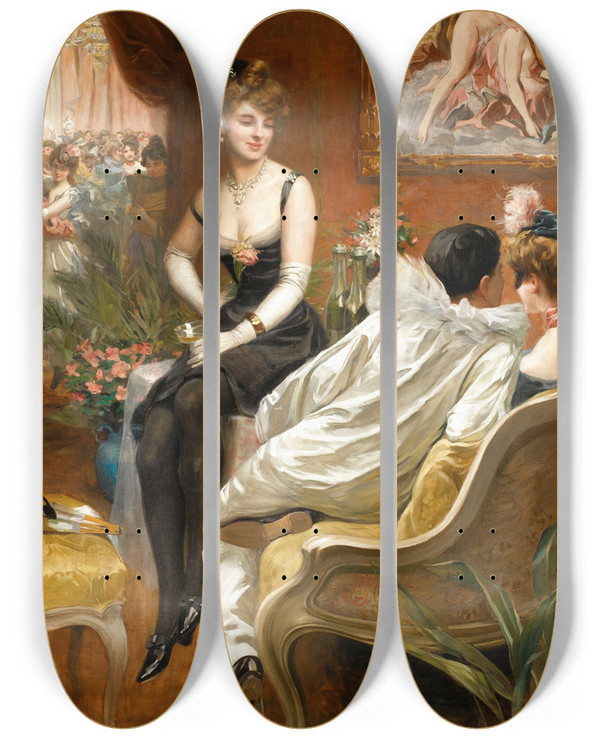 Triptych art skateboard deck of Frdric Dufaux Ii The Masked Ball by Frederic Dufaux Ii (1852-1943)