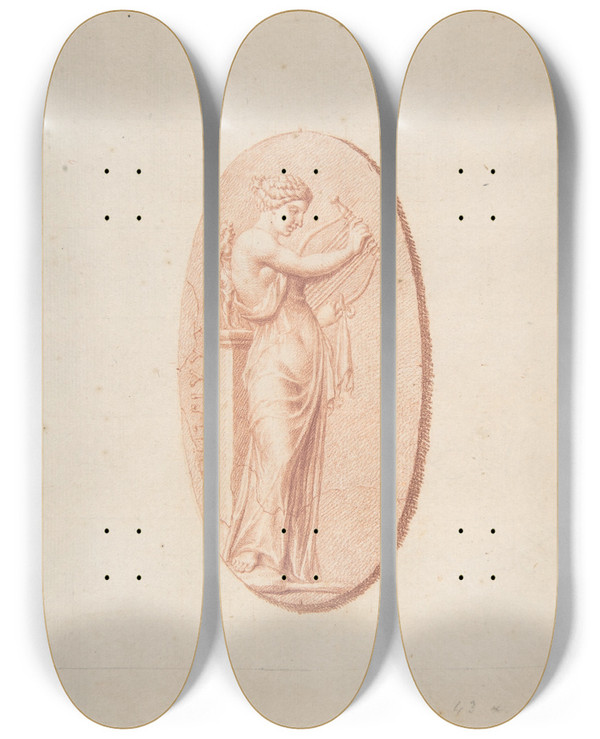 Triptych art skateboard deck of Bernard Picart A Muse_2 by Bernard Picart (1673-1733)