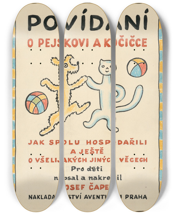 Triptych art skateboard deck of Josef Apek I Had A Dog And A Cat Pl 01 by Josef apek (1887-1945)