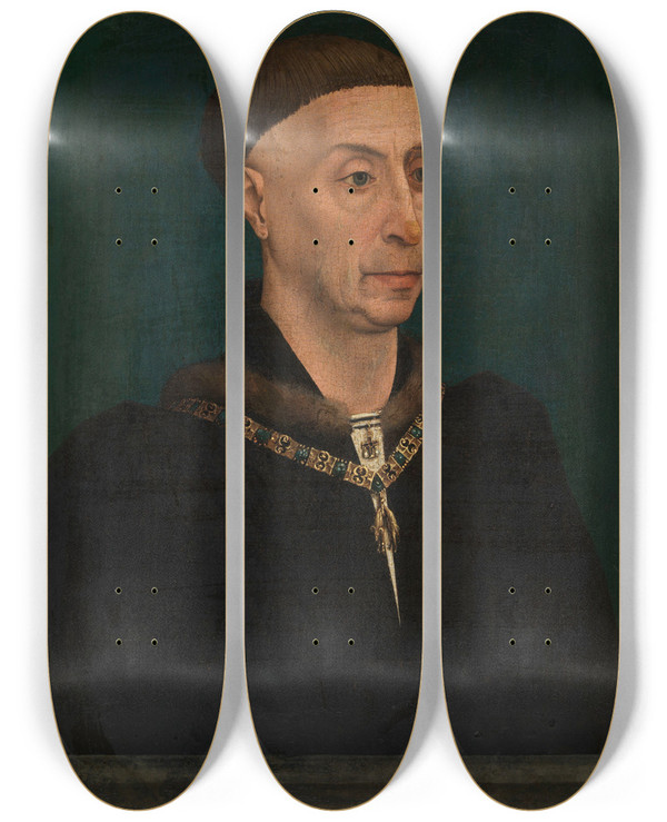 Triptych art skateboard deck of Rogier Van Der Weyden Philip The Good by Rogier van der Weyden (1399-1464)
