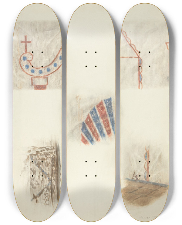 Triptych art skateboard deck of George E Rhone Technique Demonstration by George E Rhone