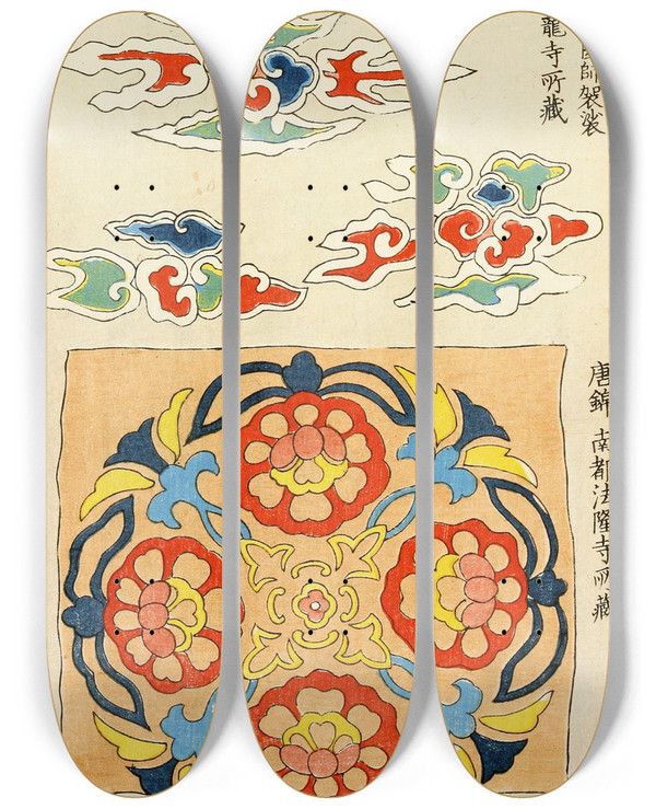 Triptych art skateboard deck of A F Stoddard Company Chinese Prints Pl19 by A F Stoddard Company (1871-1894)