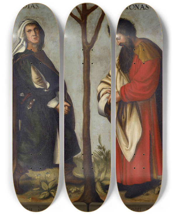 Triptych art skateboard deck of Bartholomus Sarburgh The Prophets Obadiah And Jonah by Bartholomaus Sarburgh (1590-1637)