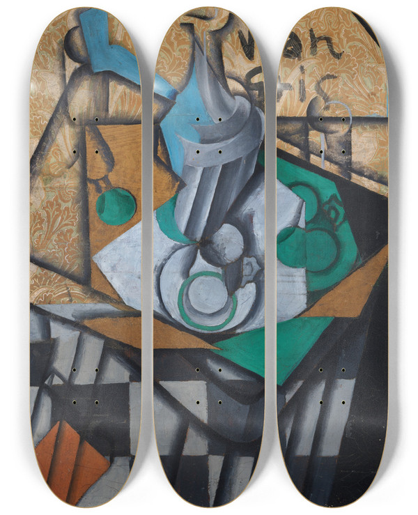 Triptych art skateboard deck of Juan Gris Carafe Cups And Glasses by Juan Gris (1887-1927)