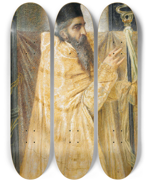 Triptych art skateboard deck of Simeon Solomon A Bishop Of The Eastern Church by Simeon Solomon (1840-1905)