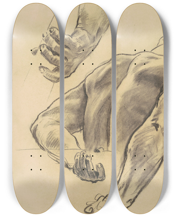 Triptych art skateboard deck of John Singer Sargent Studies For Judgment by John Singer Sargent (1856-1925)